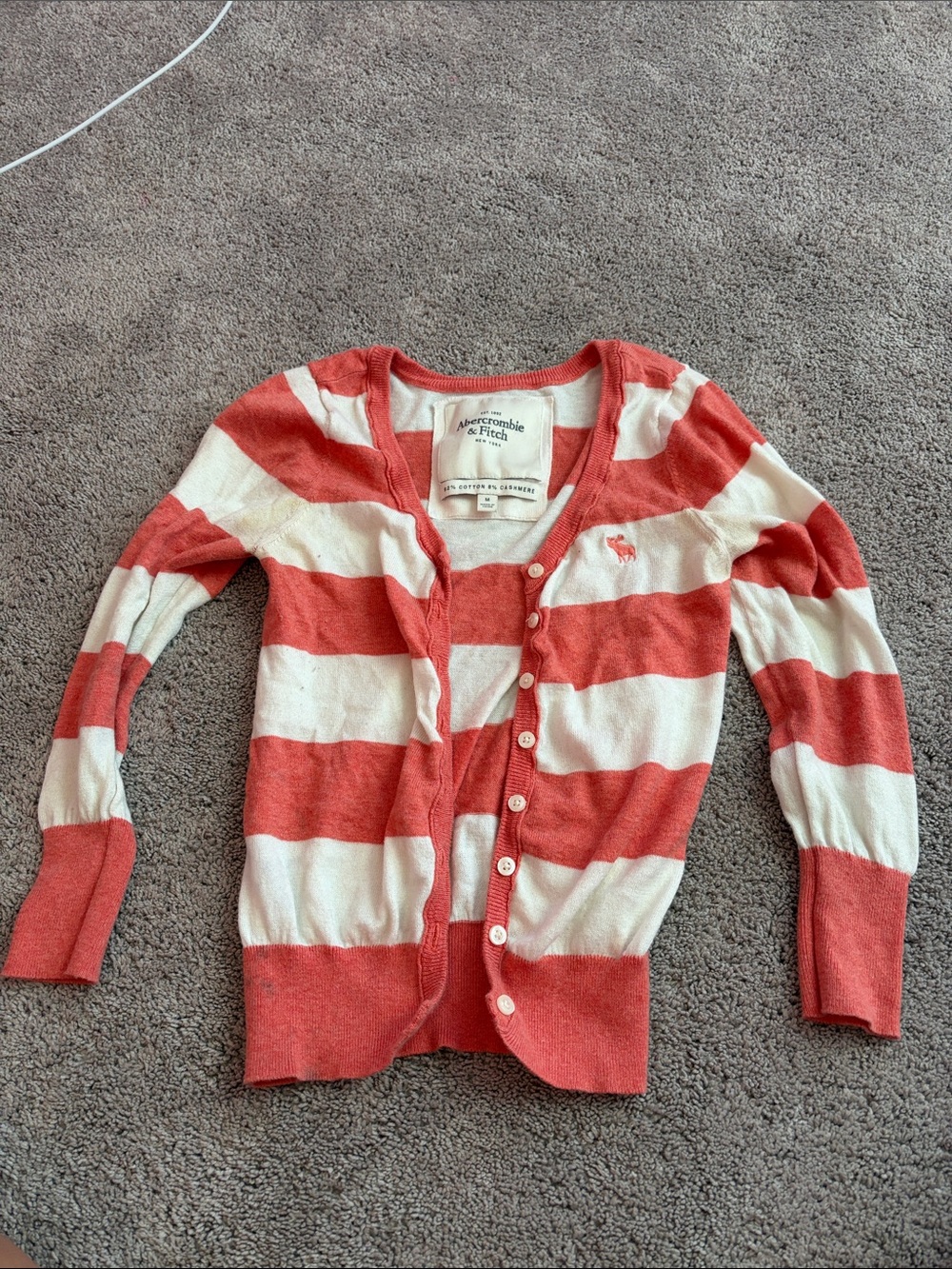 Abercrombie & Fitch Coral and White Striped Cardigan